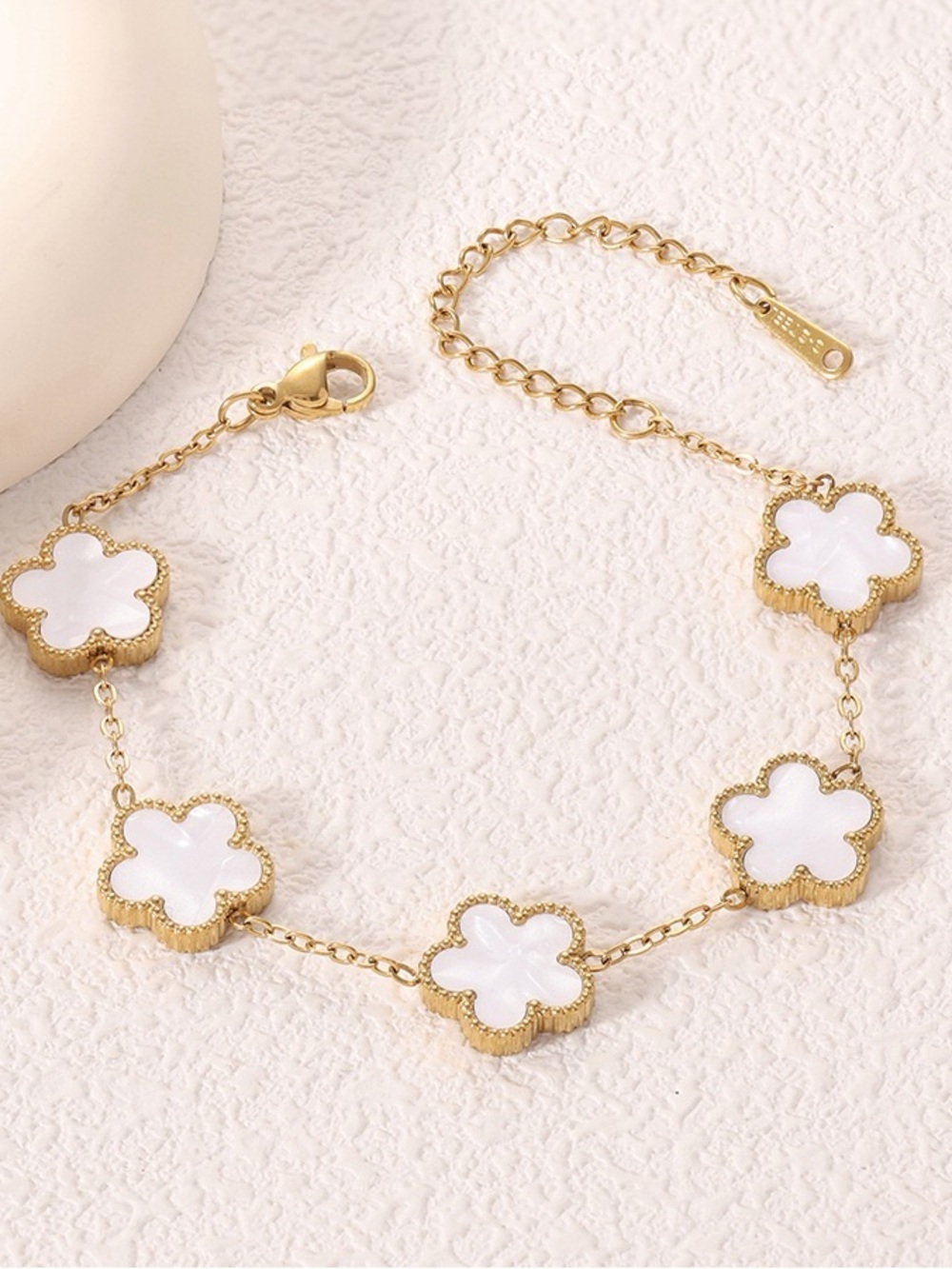 Gold and White Clover Link Bracelet - Women Jewelry